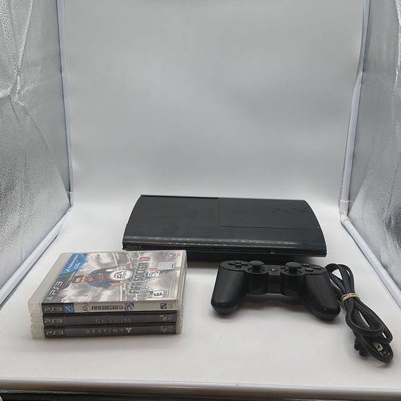 Sony Other - Sony Playstation 3 PS3 Super Slim 500GB CECH-4301C Black Console Bundle 3 Games